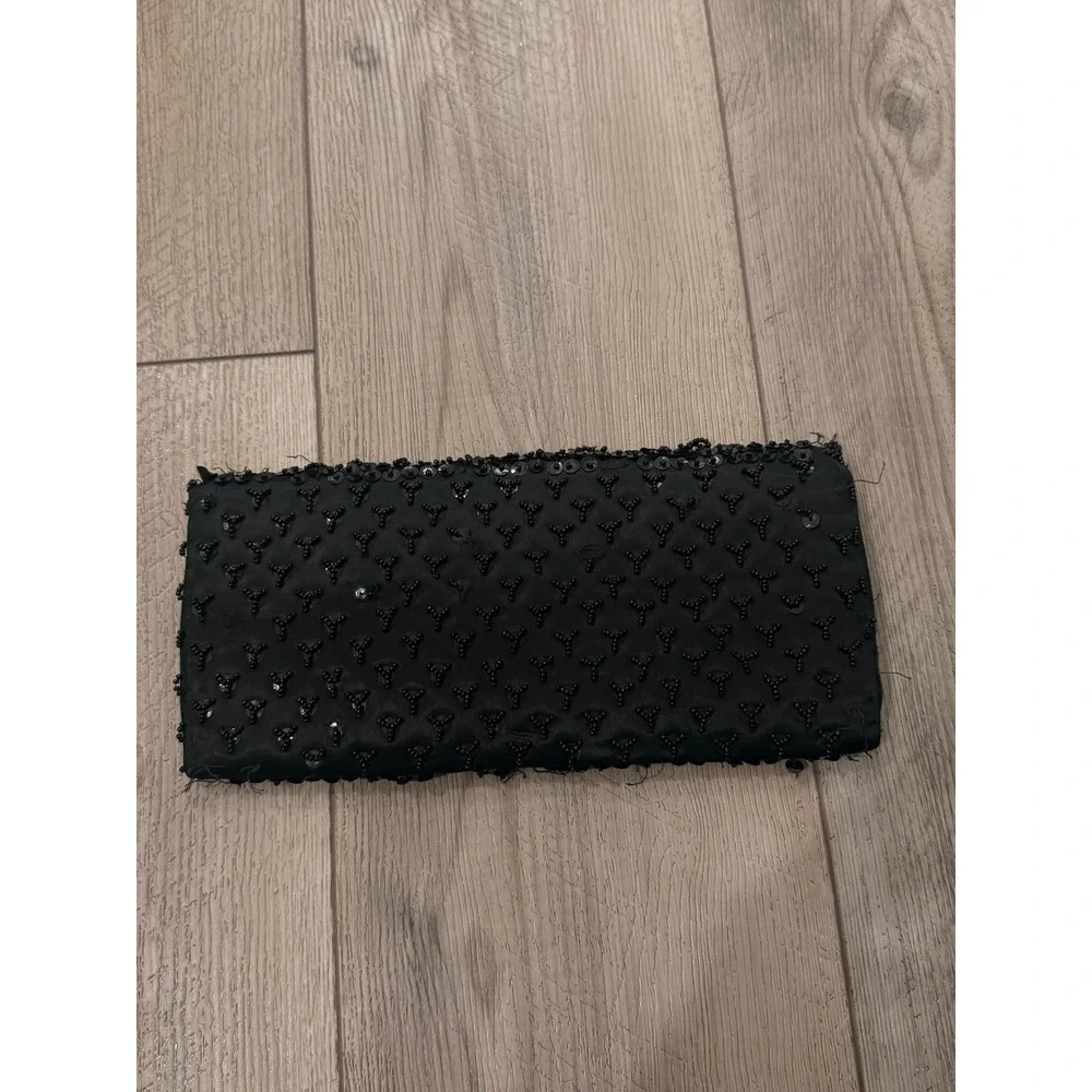 Vintage Black Beaded Clutch Bag Handmade in Hong‎ Kong Sequin Evening Purse